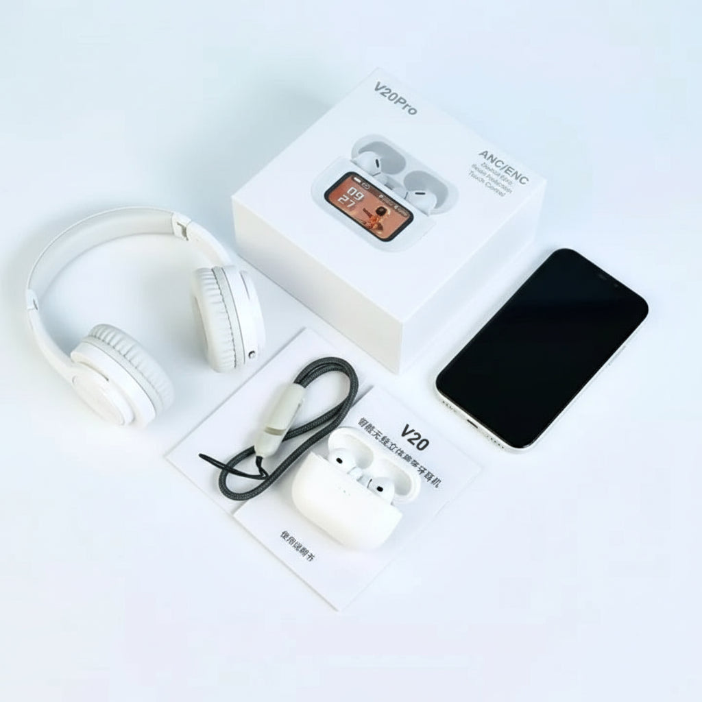V20 Pro AirPods – Smart Touchscreen Earbuds With Noise Cancellation