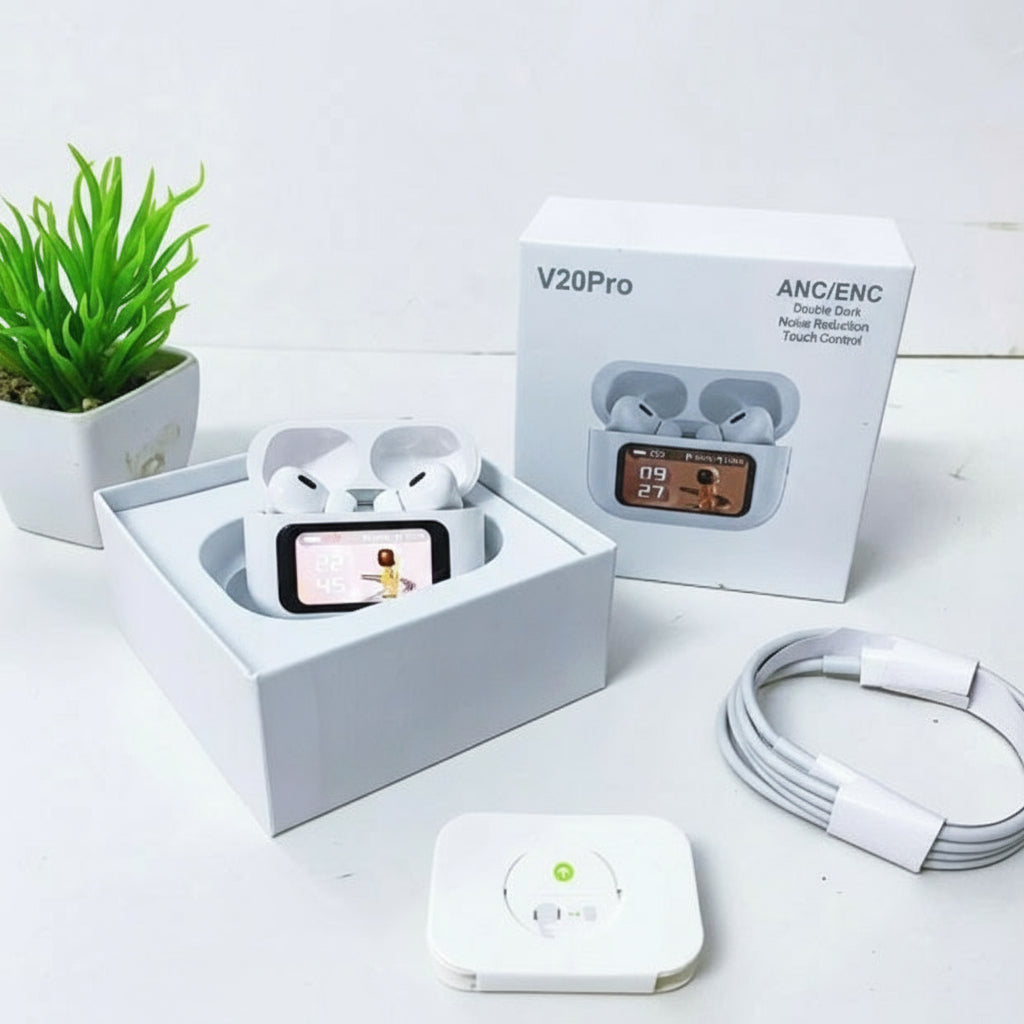 V20 Pro AirPods – Smart Touchscreen Earbuds With Noise Cancellation