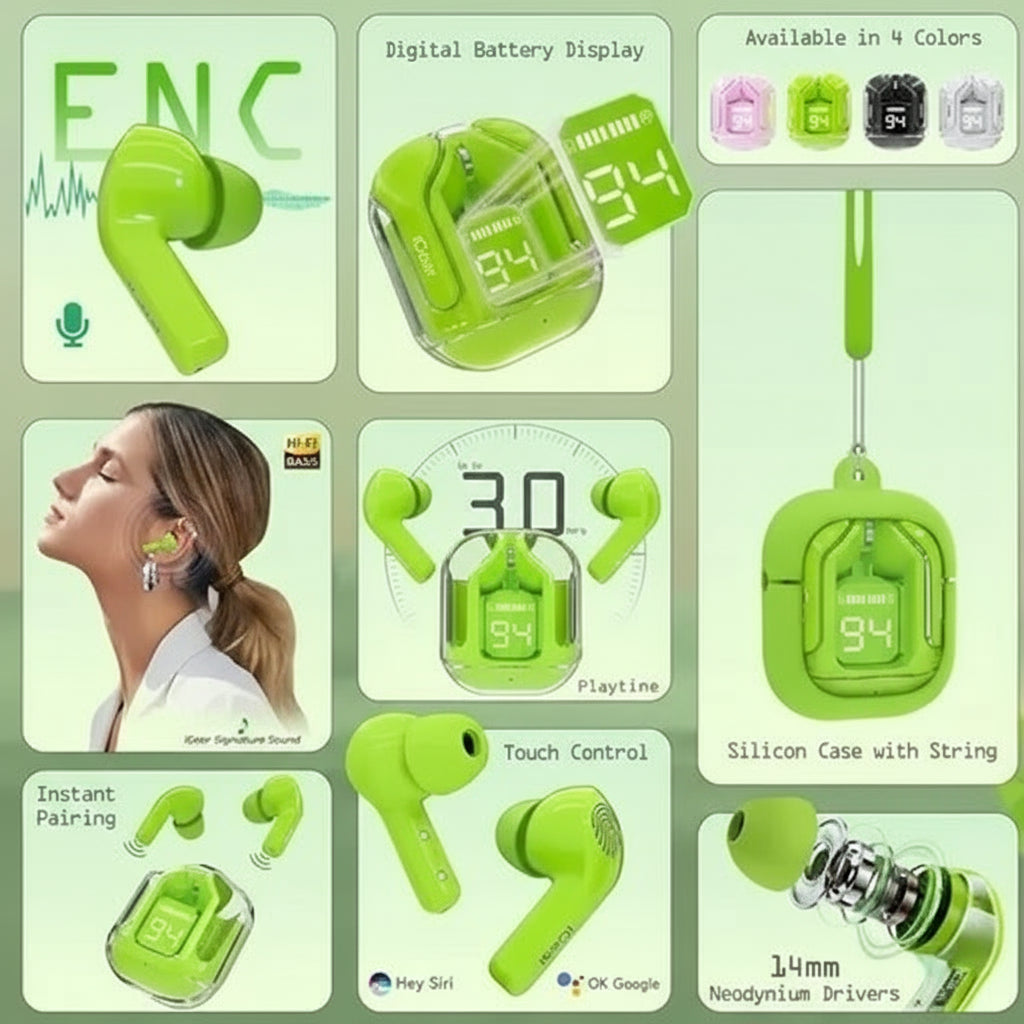 Air 31 TWS Earbuds – With Free Cover & Lenyard Transparent Design ENC